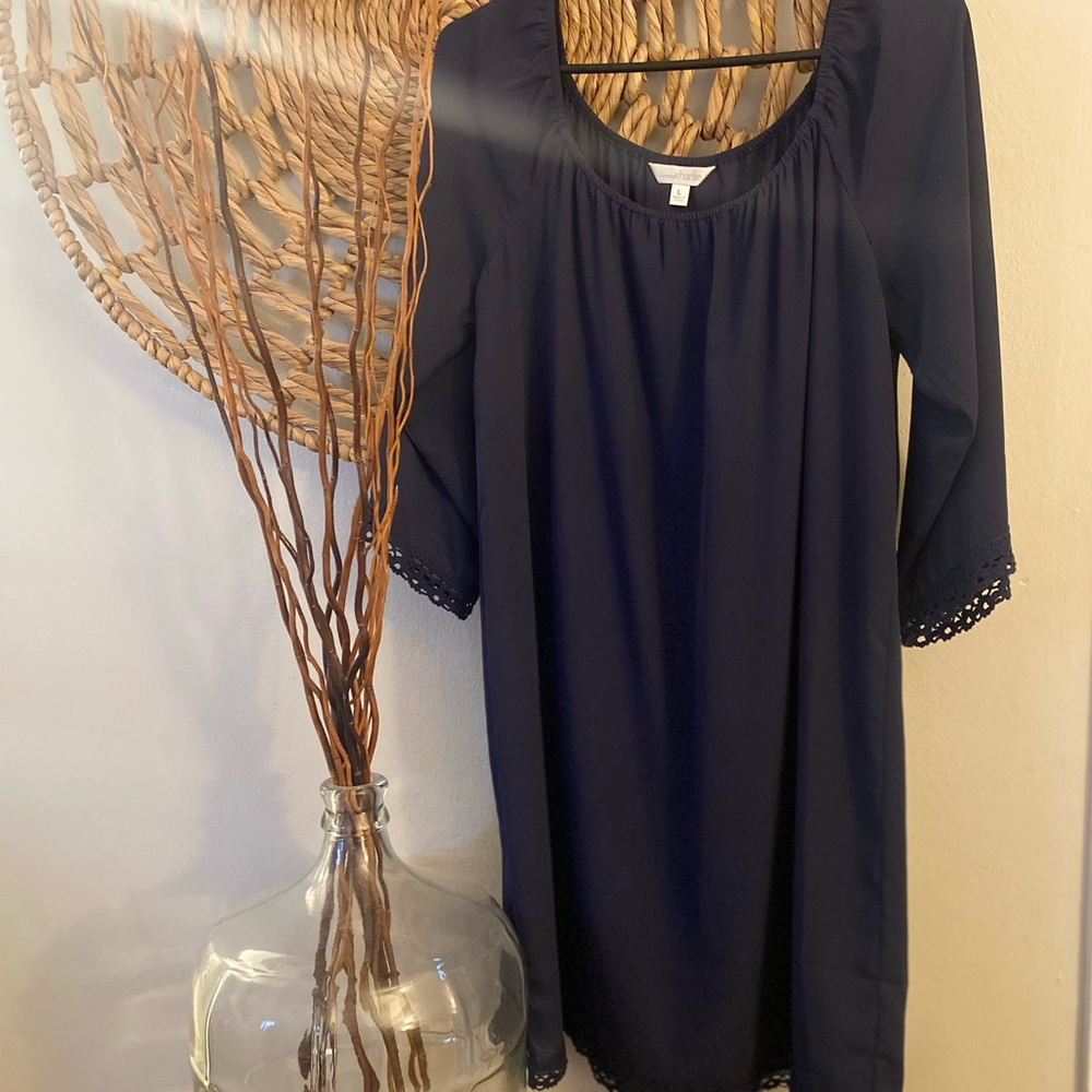 Minimalist Navy Laced Edge Dress